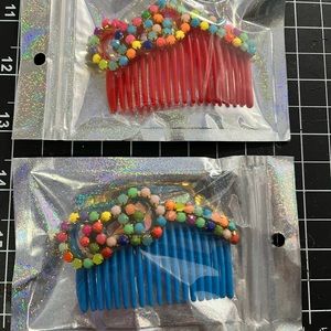 Two Colorful Bow Hair Combs 3” - Red and Blue